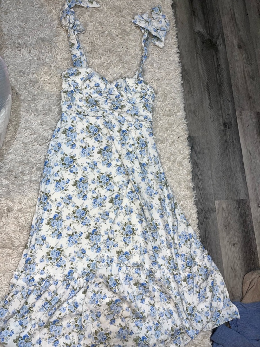 Blue Floral Maxi Dress with Tie Straps